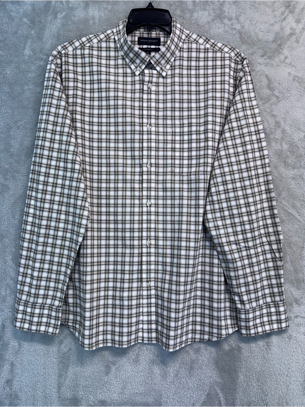 Banana Republic Men's Long-Sleeve Button-up Shirt Plaid White Brown Size XL